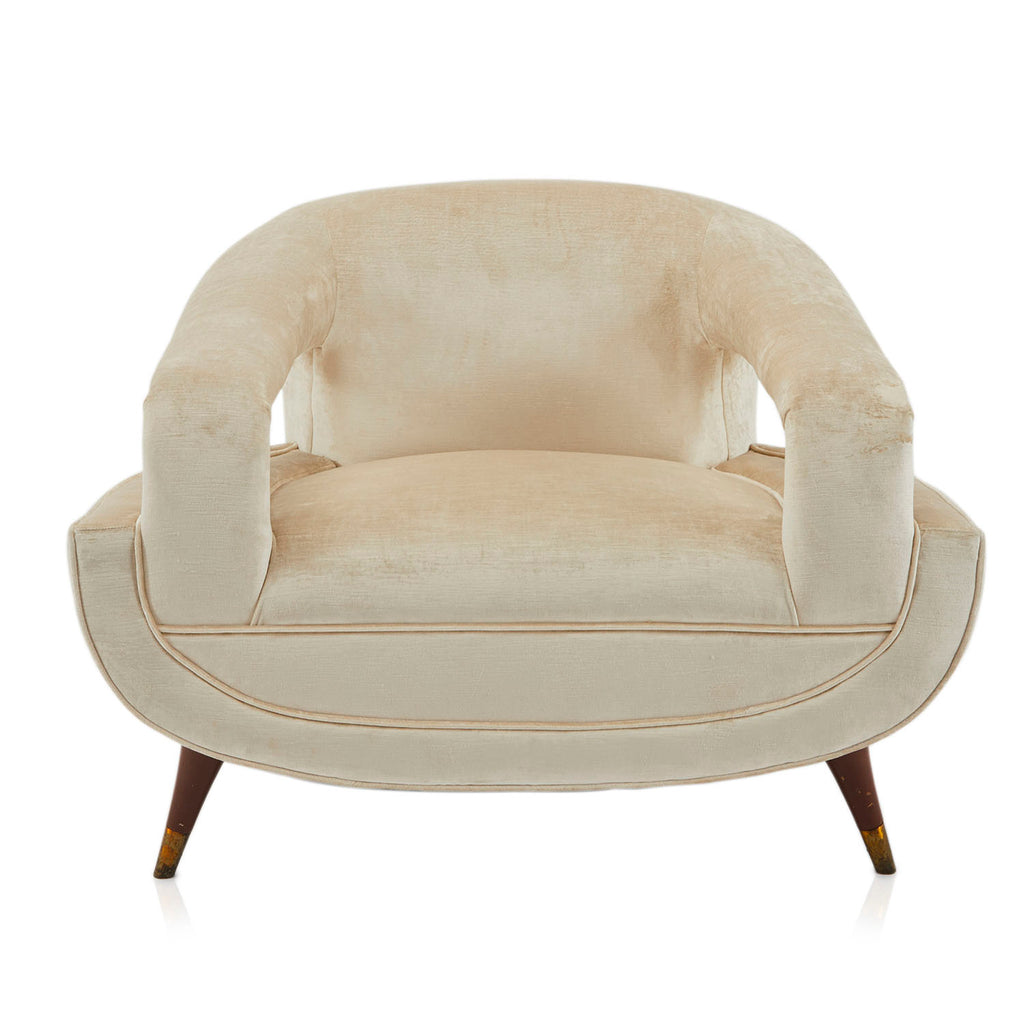 Cream Velvet Wide Scoop Lounge Chair