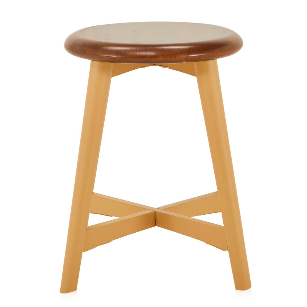 Yellow Base Wood Top Short Stool