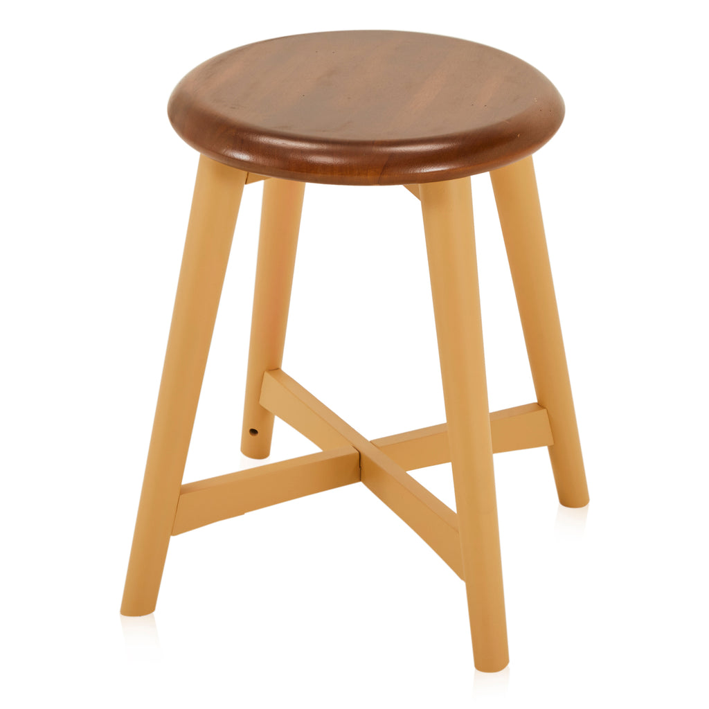 Yellow Base Wood Top Short Stool