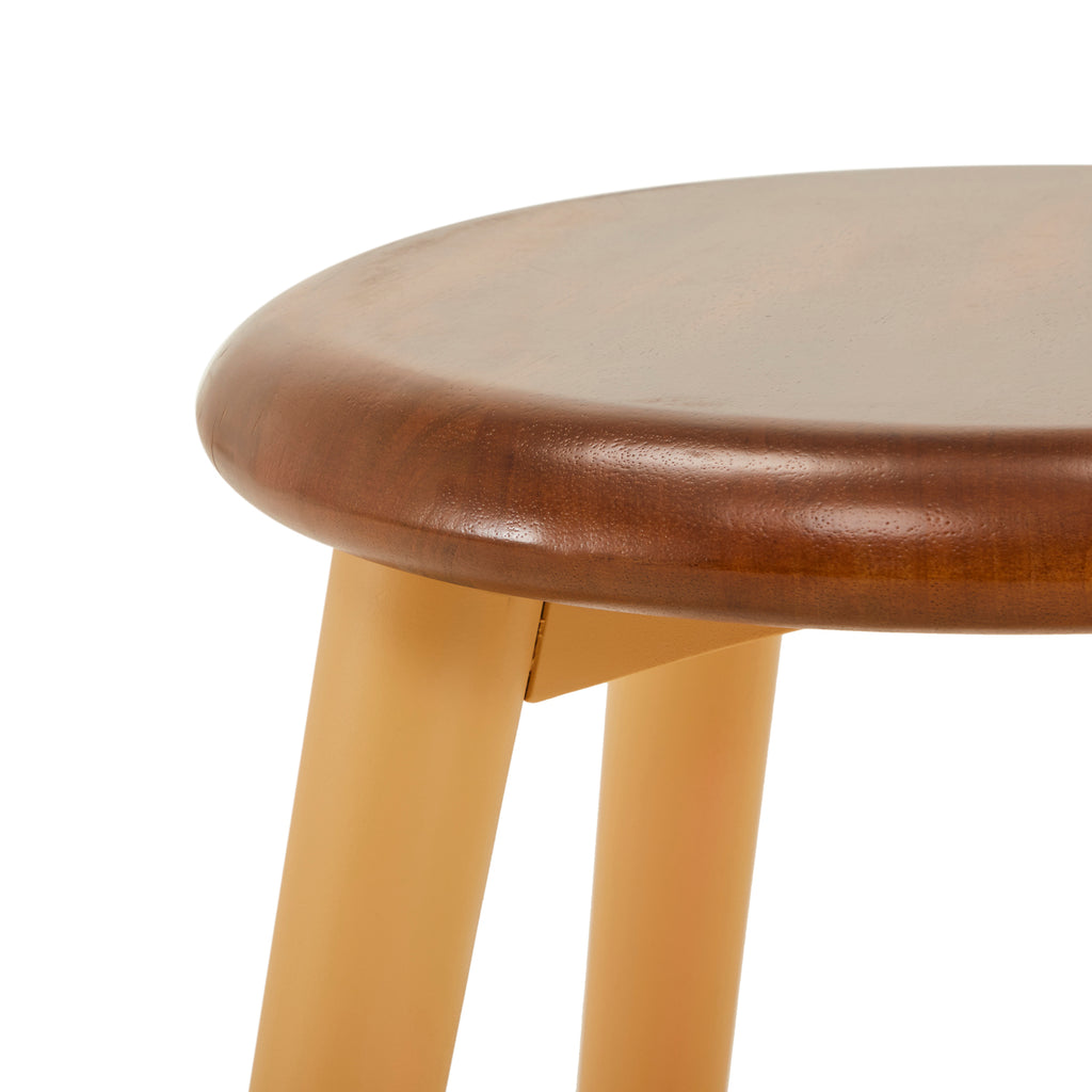 Yellow Base Wood Top Short Stool