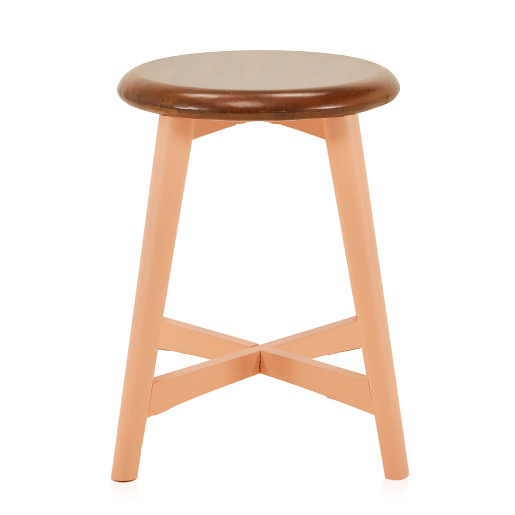 Peach Base Wood Top Short Stool