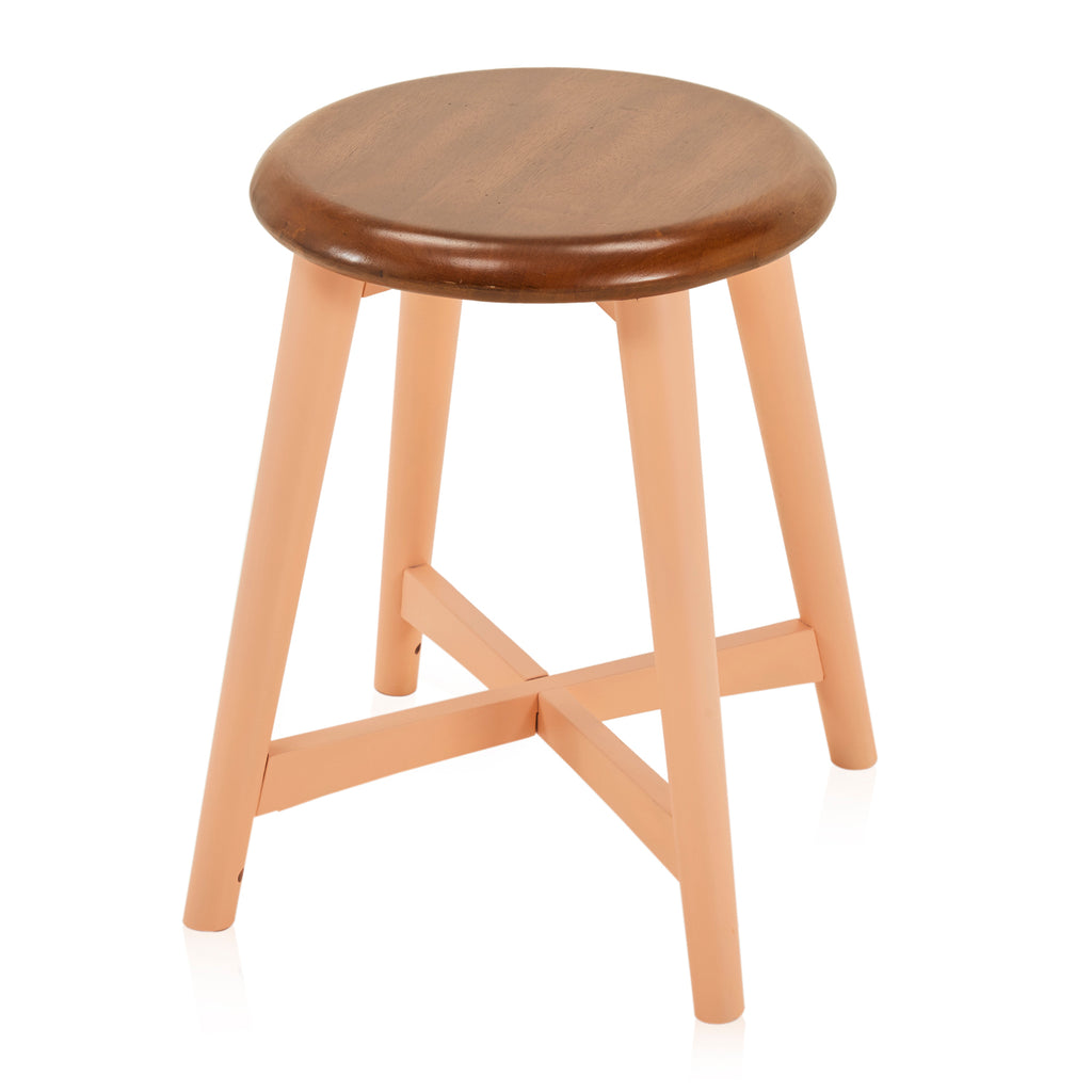 Peach Base Wood Top Short Stool