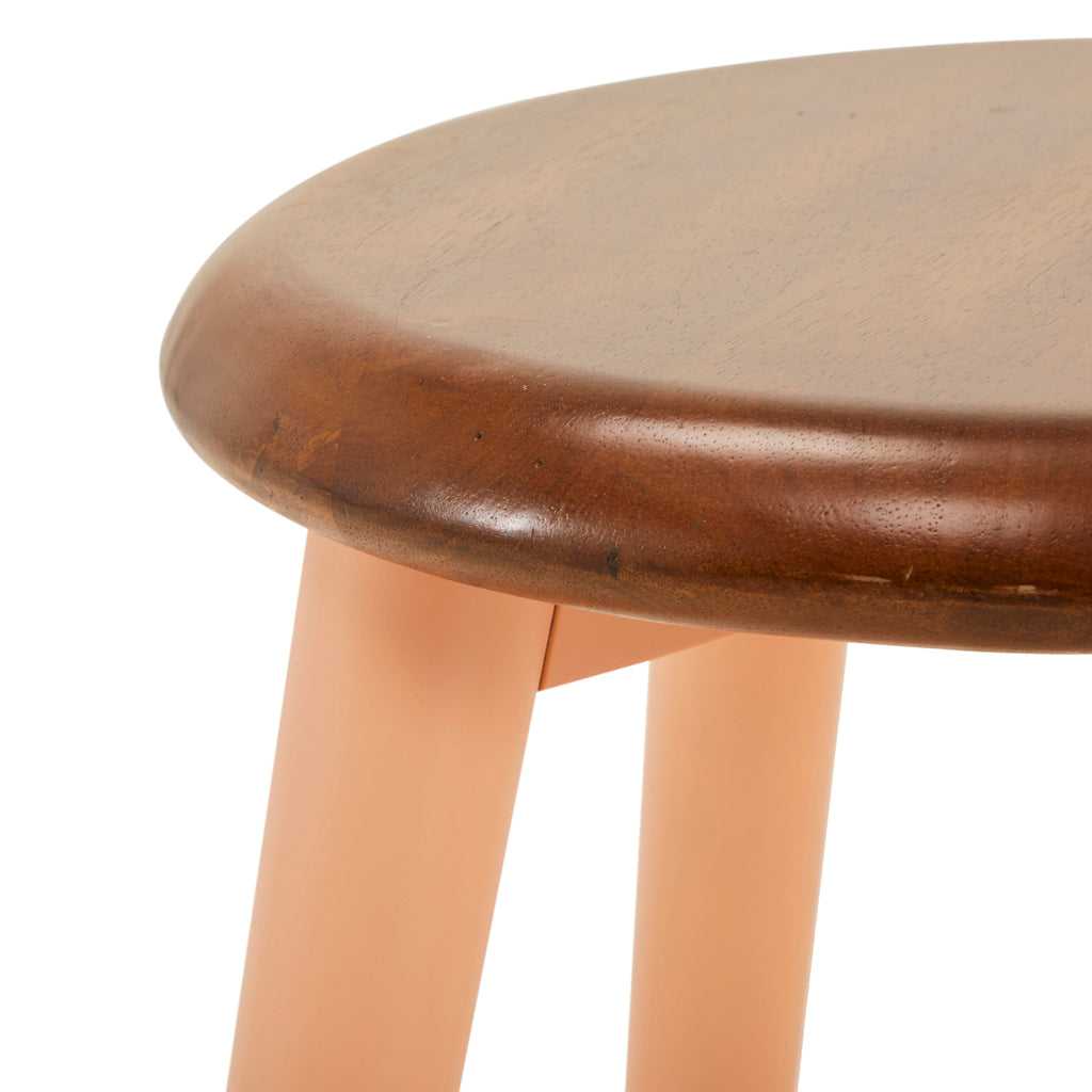 Peach Base Wood Top Short Stool