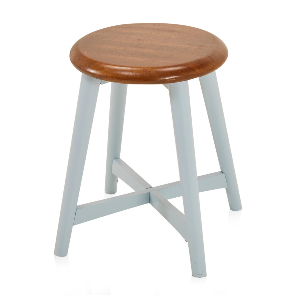 Light Blue Base Wood Top Short Stool