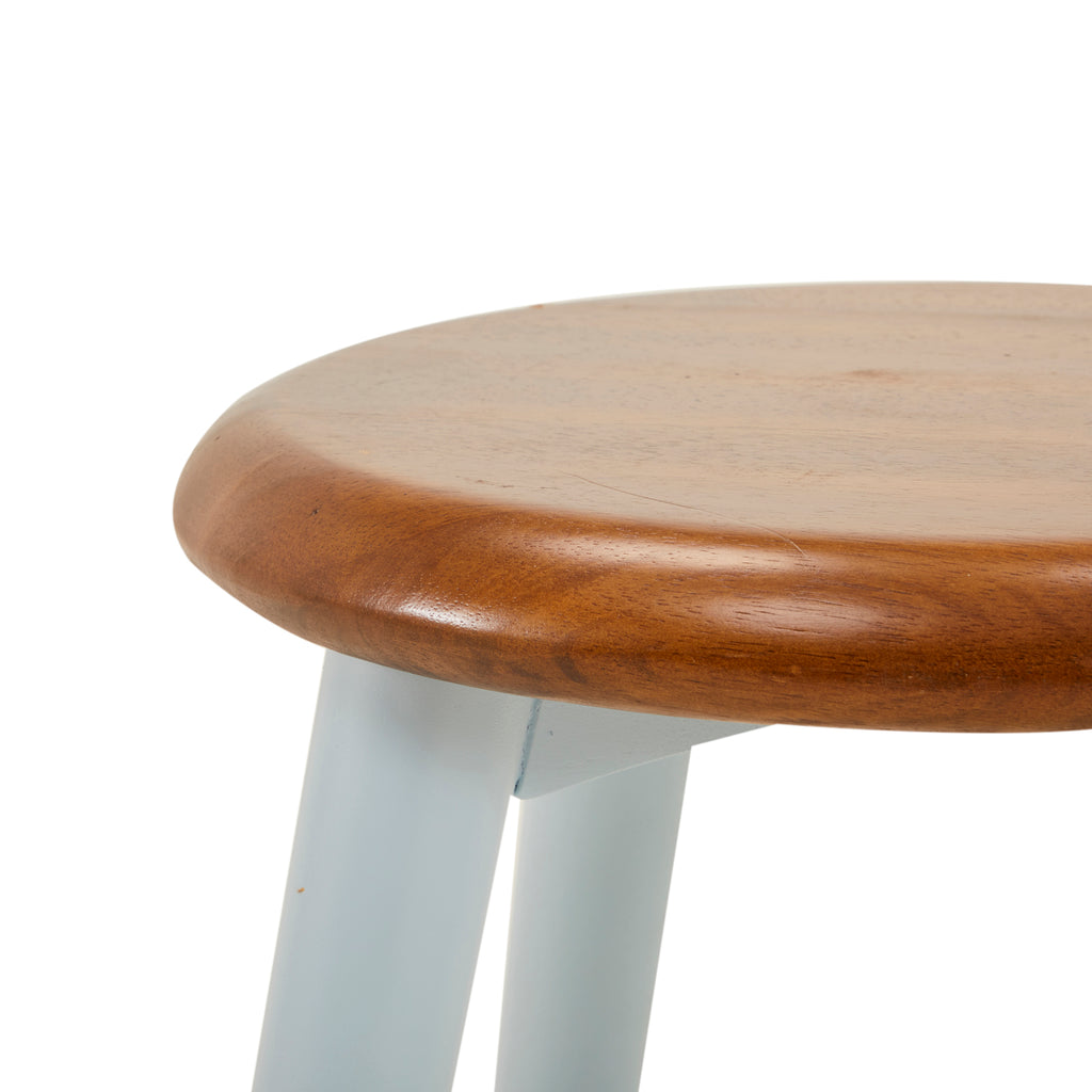 Light Blue Base Wood Top Short Stool