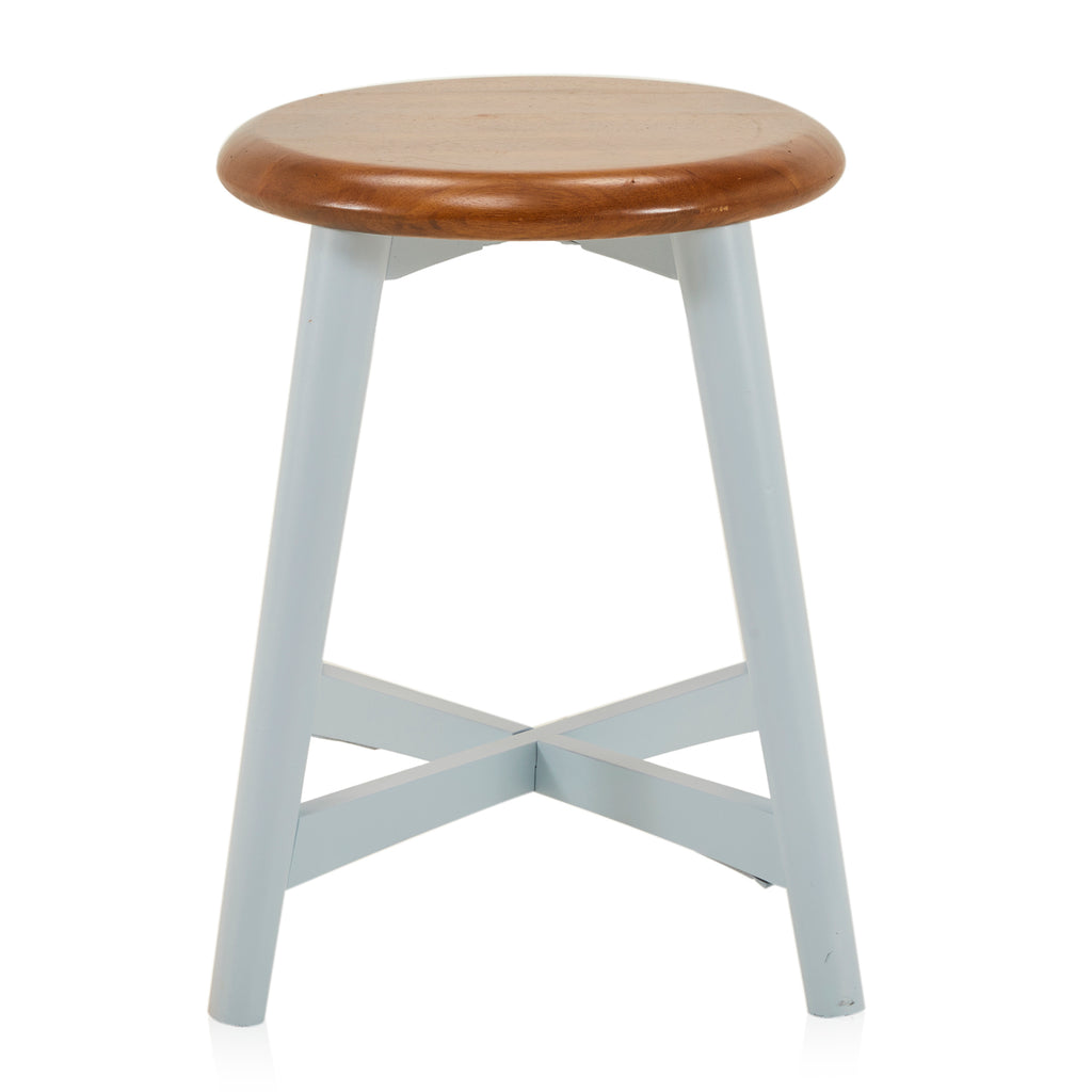 Light Blue Base Wood Top Short Stool