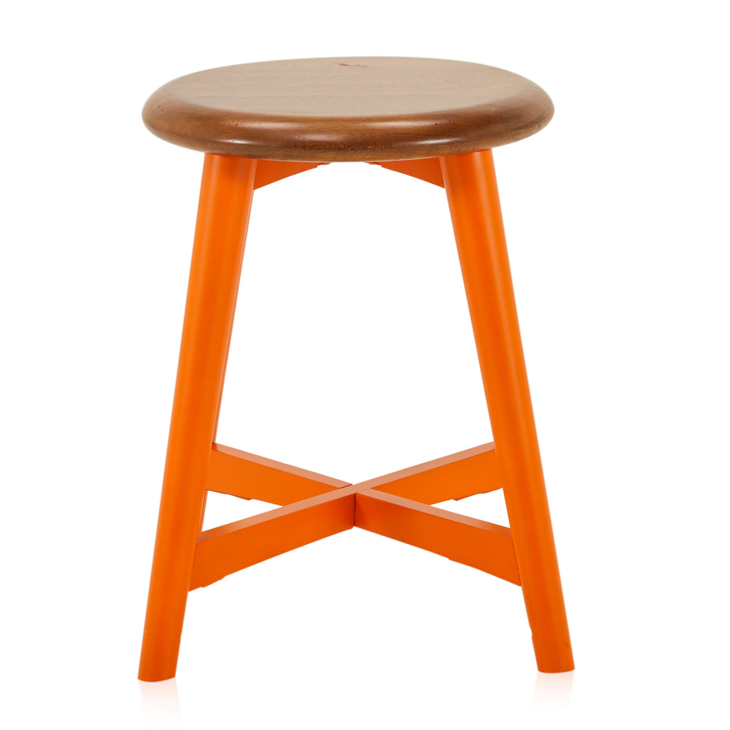 Orange Base Wood Top Short Stool