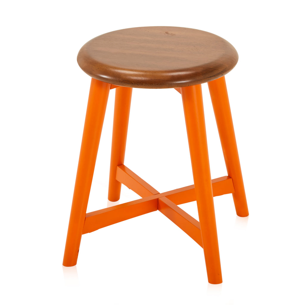 Orange Base Wood Top Short Stool