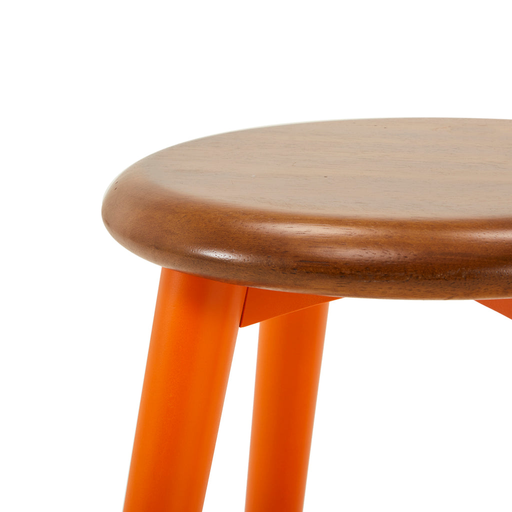 Orange Base Wood Top Short Stool