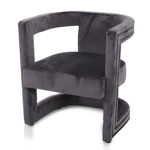 Grey Velvet Modern Cutout Arm Chair