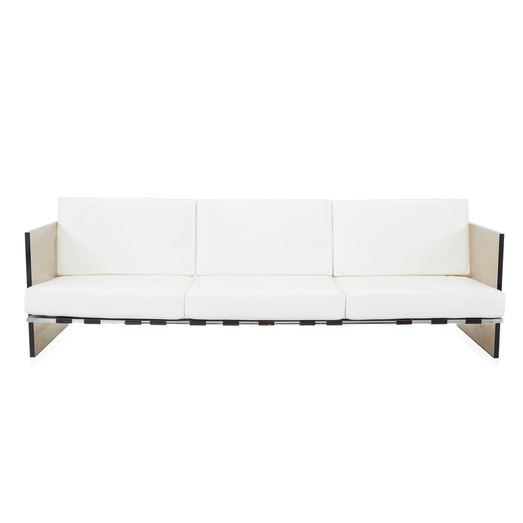 White Leather & Lucite Mid-Century Modern Sofa