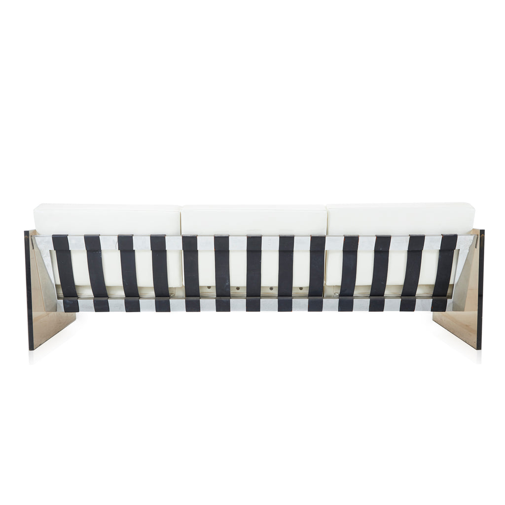 White Leather & Lucite Mid-Century Modern Sofa