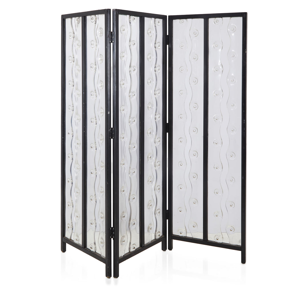 Three-Panel Glass and Metal Screen Divider