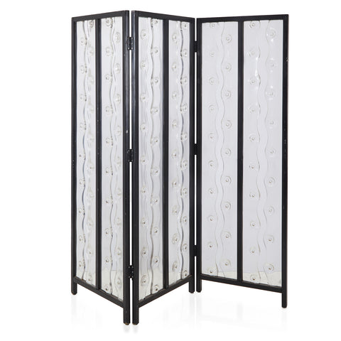 Three-Panel Glass and Metal Screen Divider