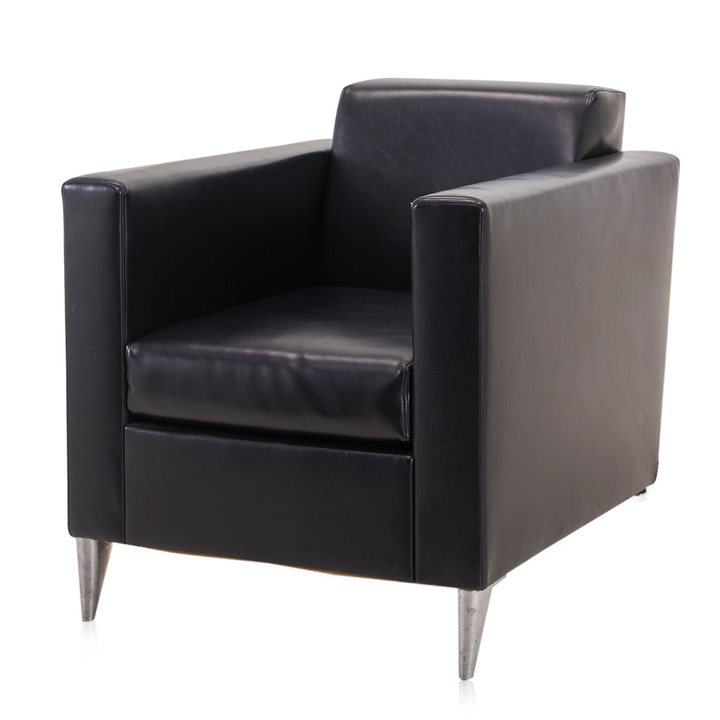 Black Angled Leather Armchair with Chrome Legs