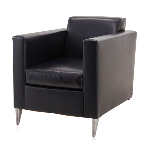 Black Angled Leather Armchair with Chrome Legs