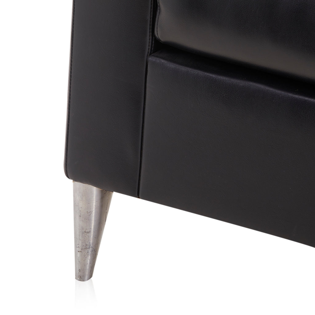 Black Angled Leather Armchair with Chrome Legs