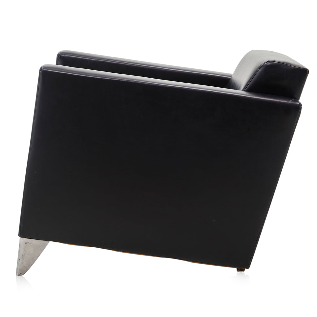 Black Angled Leather Armchair with Chrome Legs
