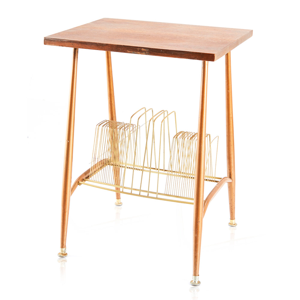 Wood End Table Record Holder