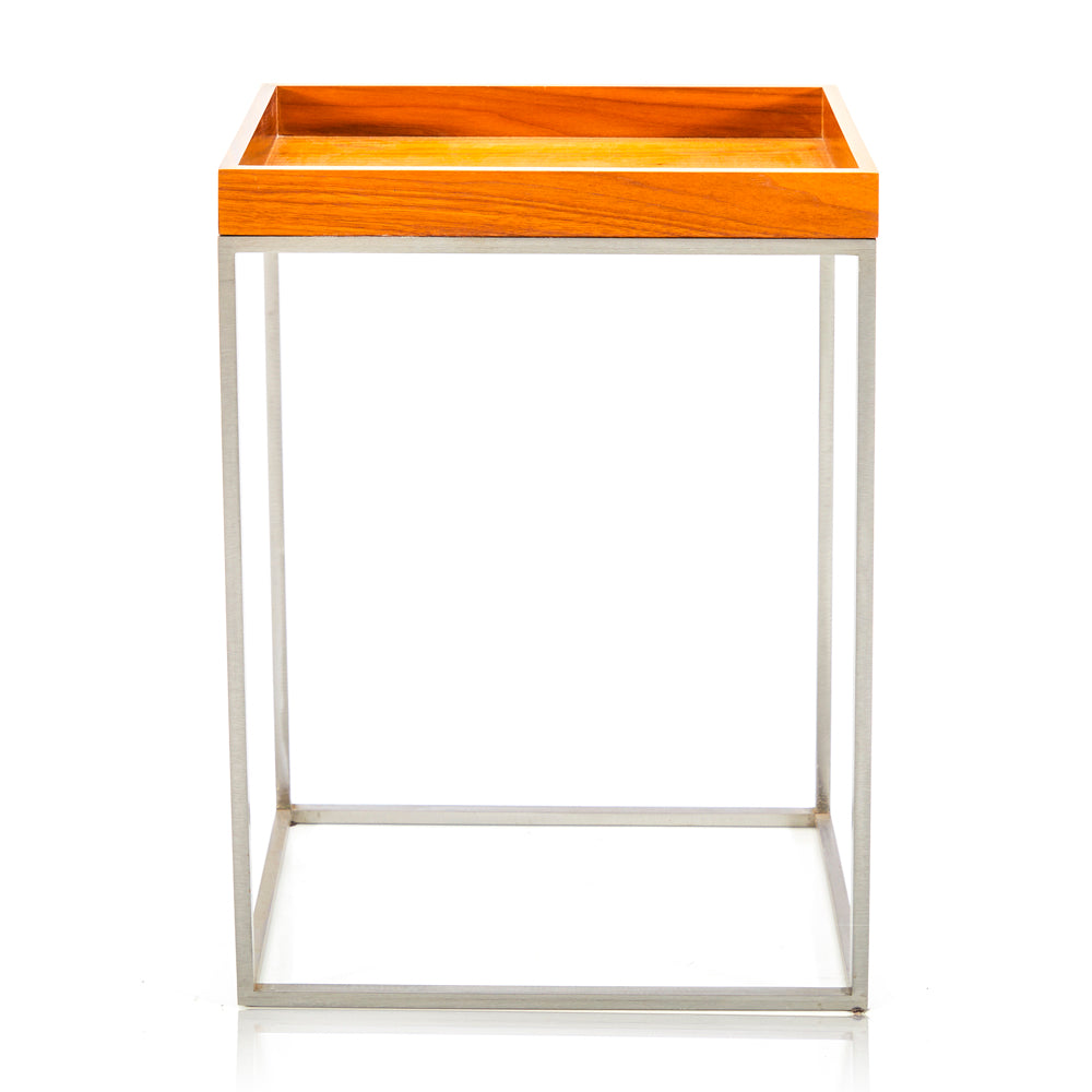 Wood Tray Side Table - Tall