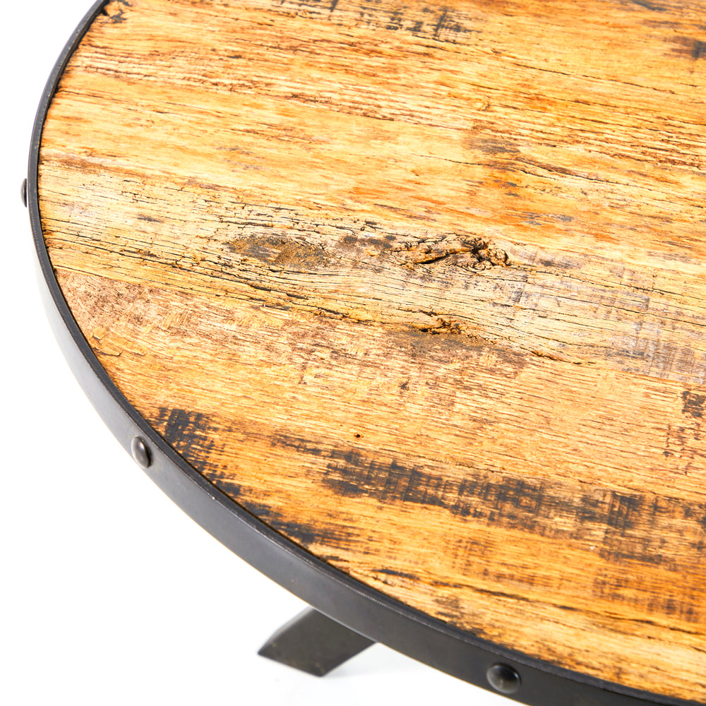 Round Reclaimed Wood and Metal Coffee Table