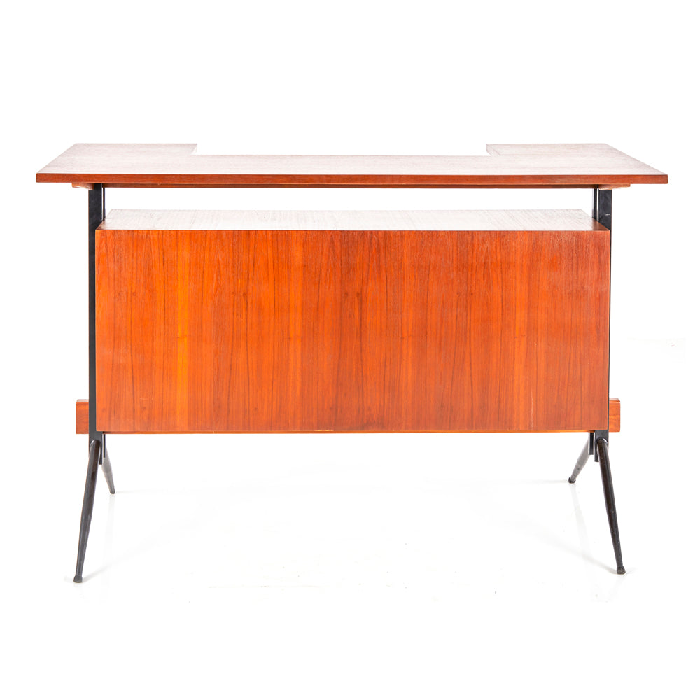 Mid-Century Wood and Black V Leg Bar