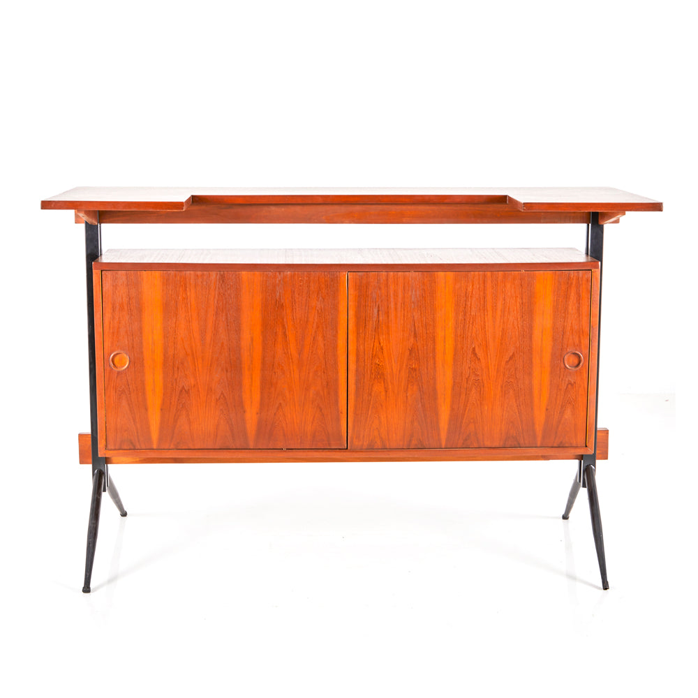 Mid-Century Wood and Black V Leg Bar