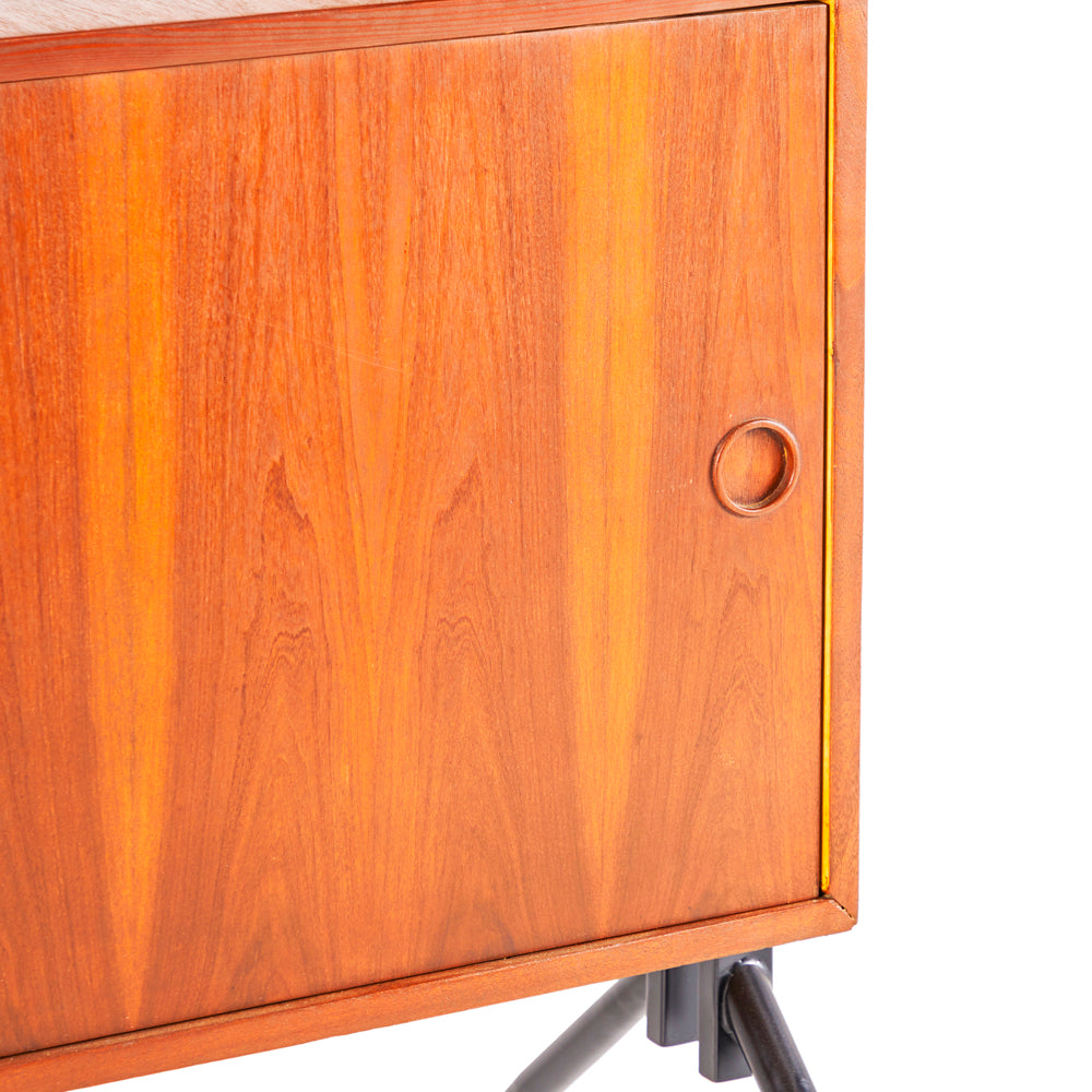 Mid-Century Wood and Black V Leg Bar