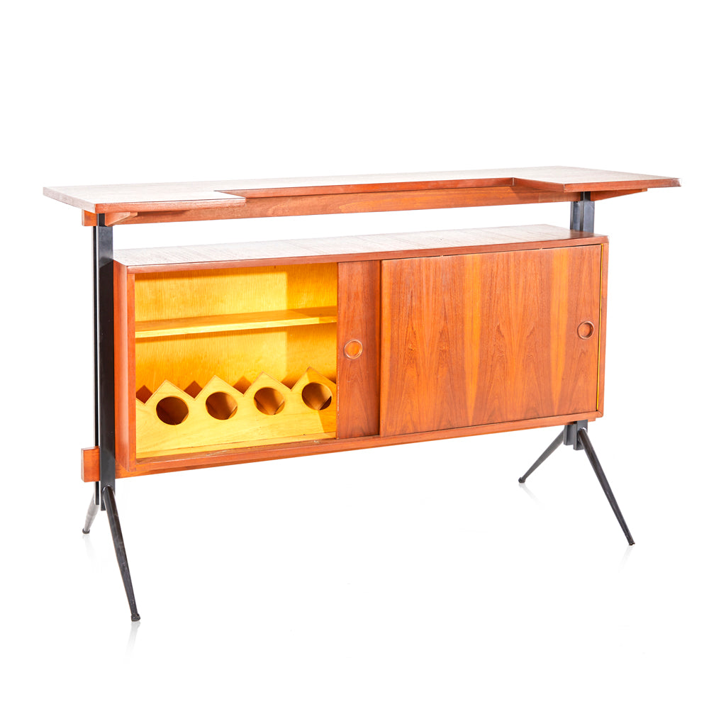 Mid-Century Wood and Black V Leg Bar
