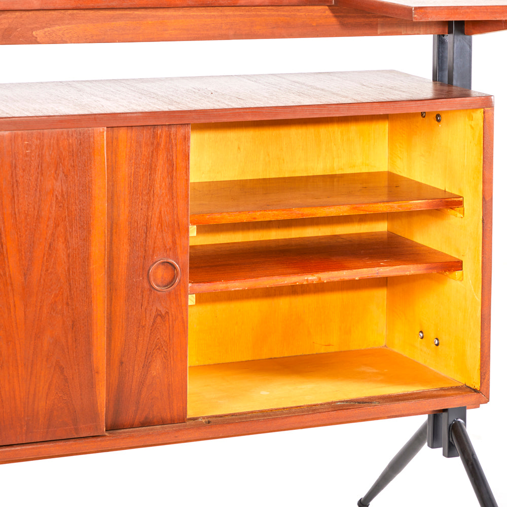 Mid-Century Wood and Black V Leg Bar