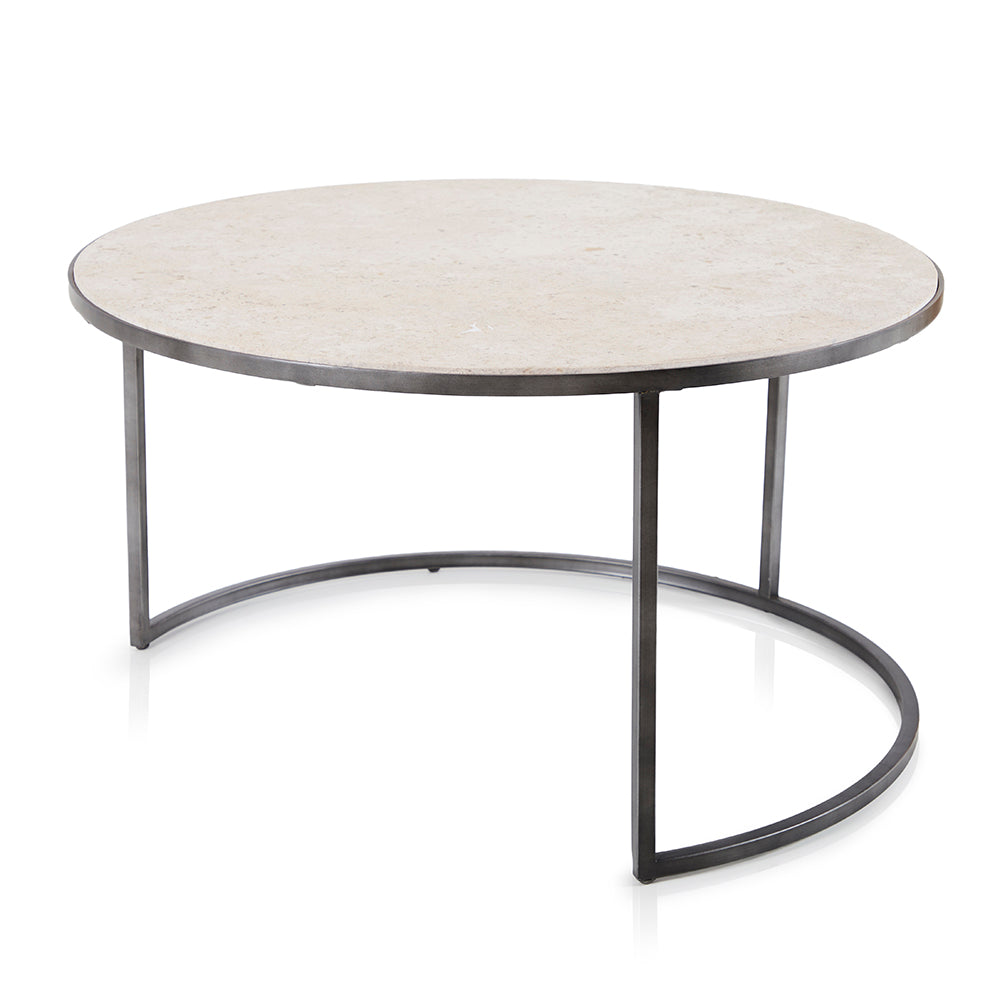 Round Beige Marble Nesting Tables - set of 2