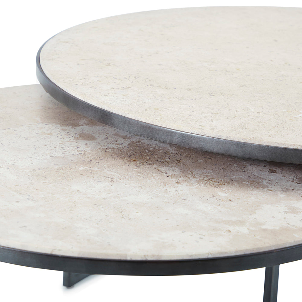 Round Beige Marble Nesting Tables - set of 2