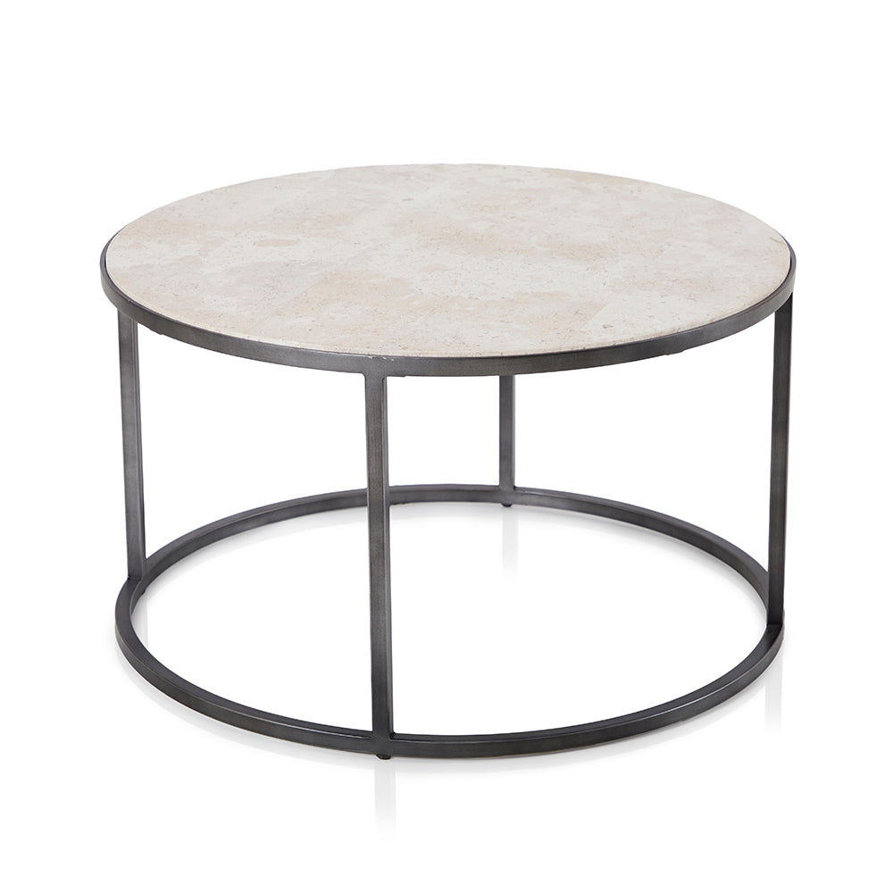 Round Beige Marble Nesting Tables - set of 2