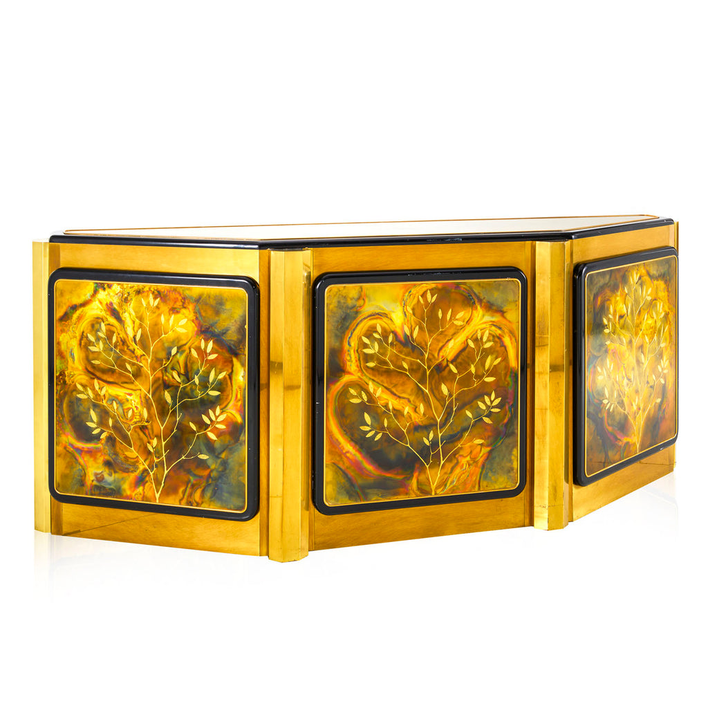 Marbled Gold and Black Console Credenza
