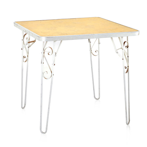 Silver Scroll Leg Tan Folding Table