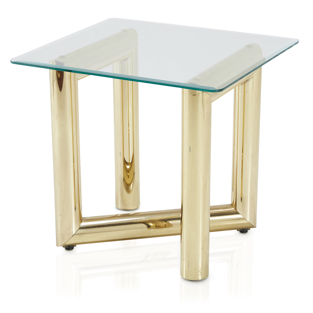 Gold Tube & Glass End Table