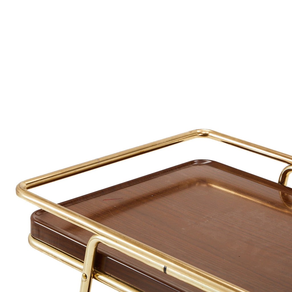 Wood & Gold Rolling Deco Bar Cart