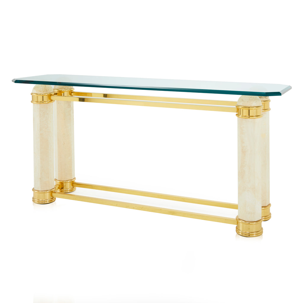 White Stone, Gold, & Glass Console Table
