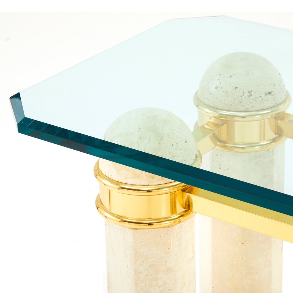 White Stone, Gold, & Glass Console Table