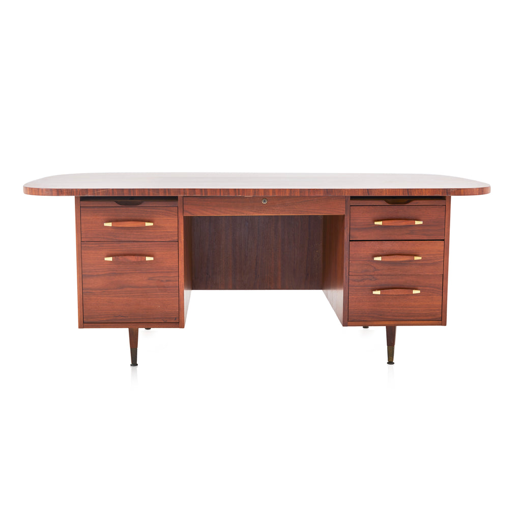 Modern Wood Executive Desk with Brass Pulls