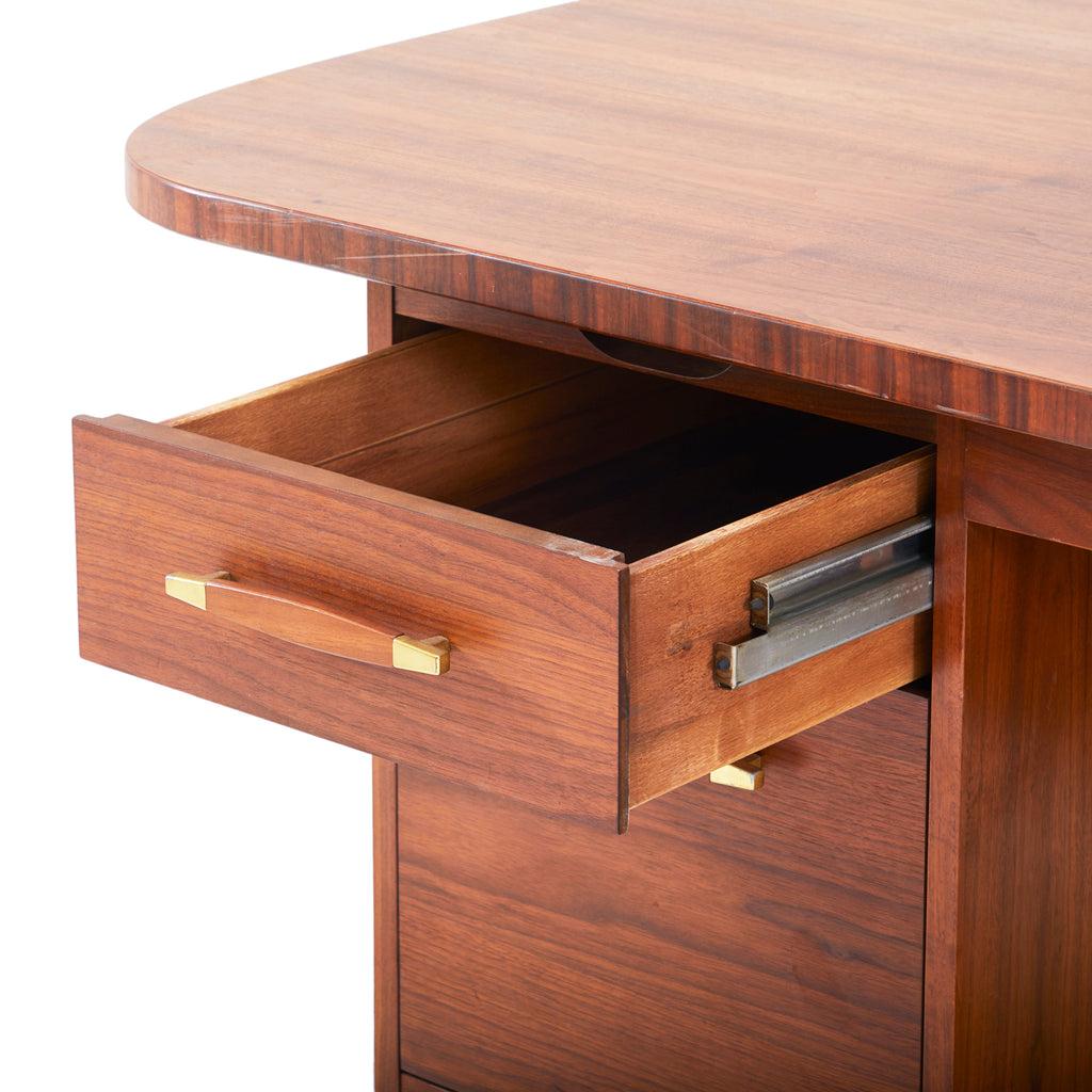 Modern Wood Executive Desk with Brass Pulls