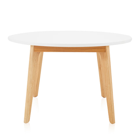 Modern Round White Kitchen Table with Wood Legs