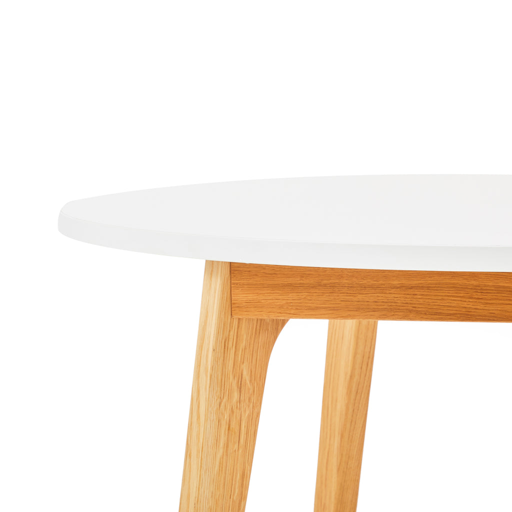 Modern Round White Kitchen Table with Wood Legs