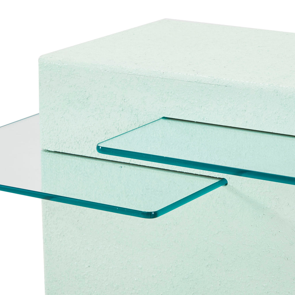 Mint Green Cube 2-Tier Glass Side Table