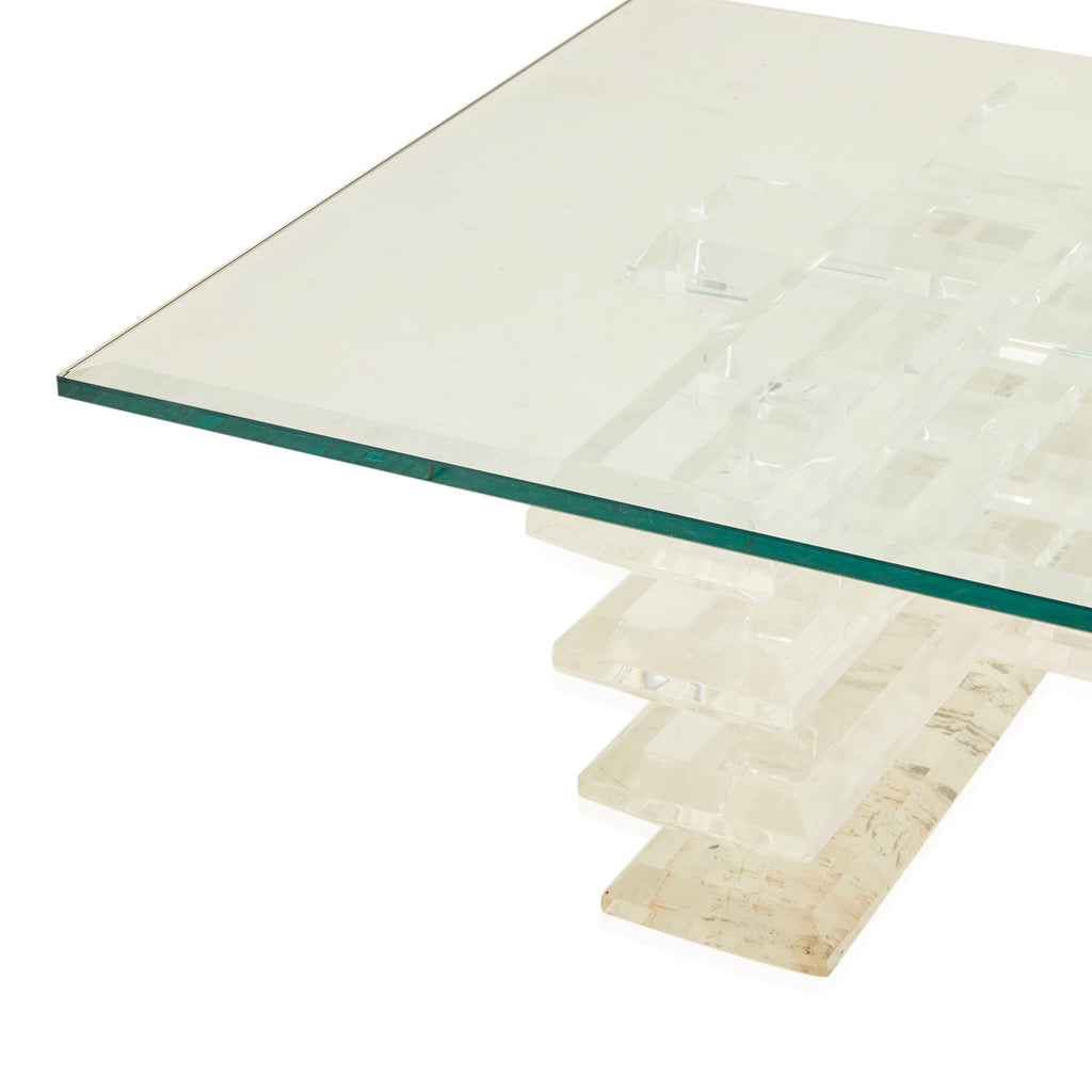 Layered Lucite Base Glass Coffee Table