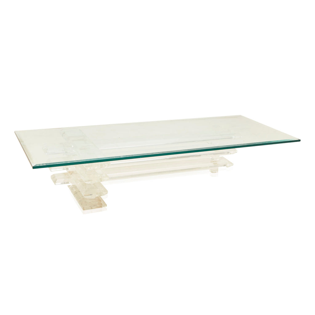 Layered Lucite Base Glass Coffee Table