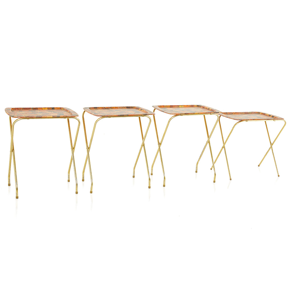 Orange and Black Patterned Tray Table Set