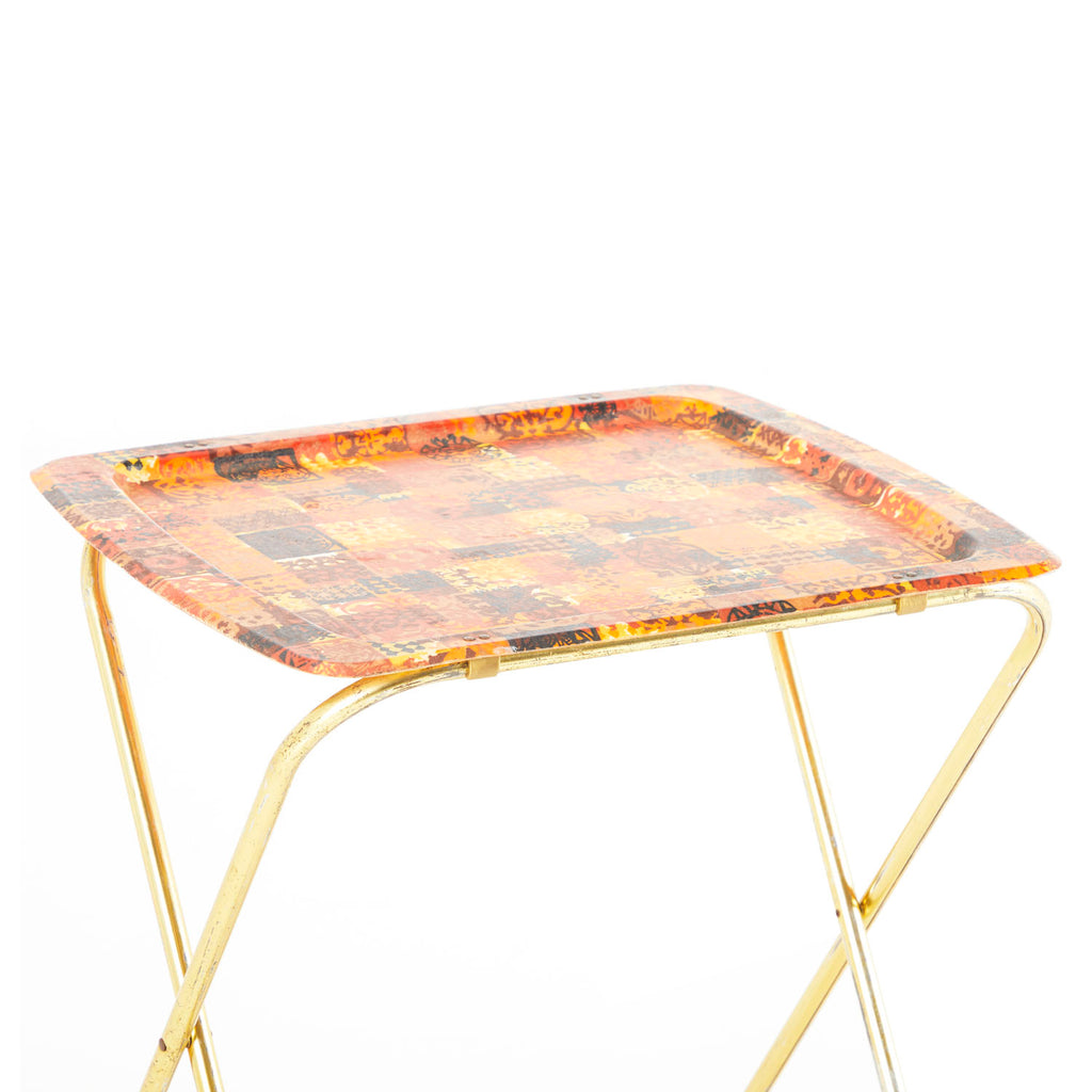 Ornate Checkered Gold TV Tray Table Set