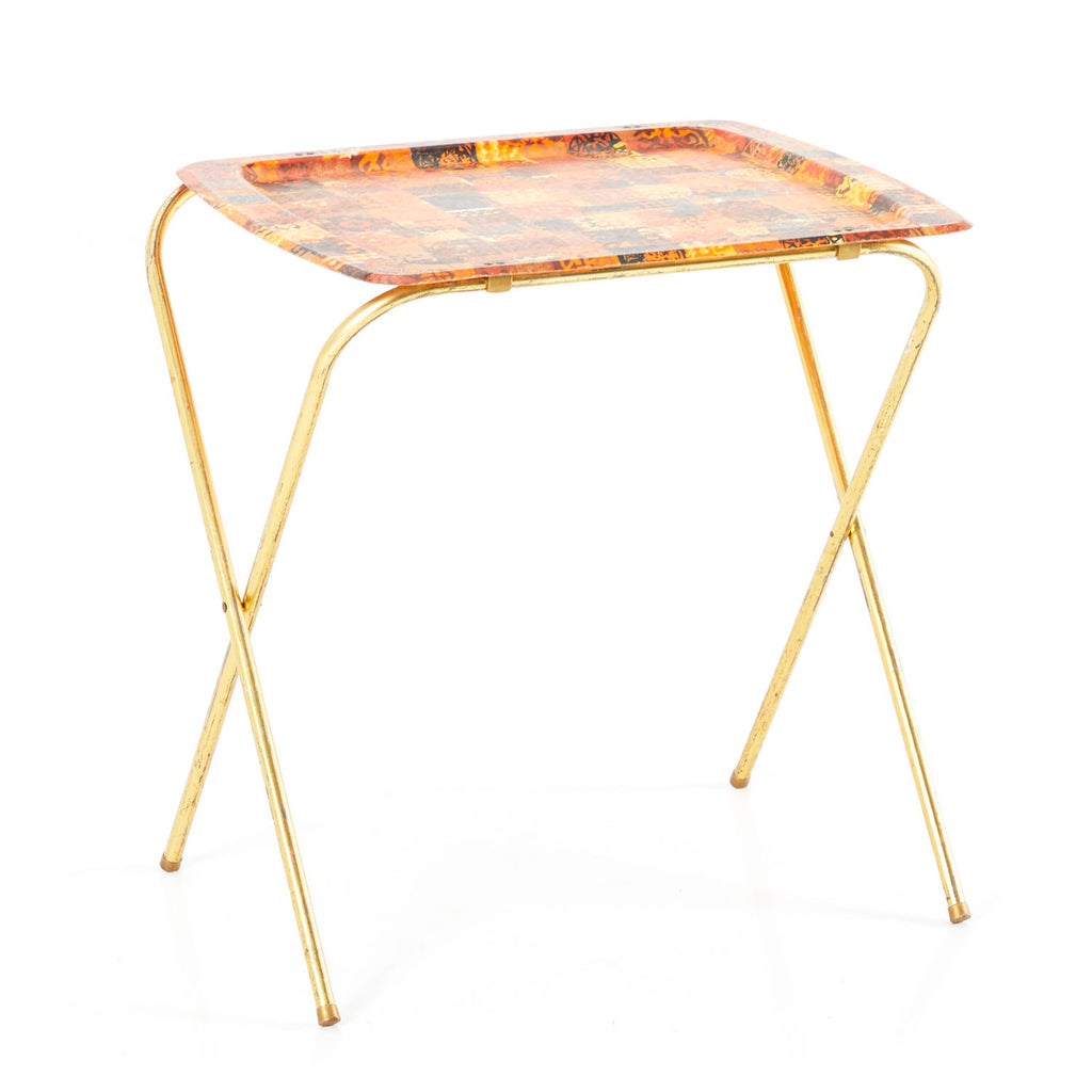 Ornate Checkered Gold TV Tray Table Set