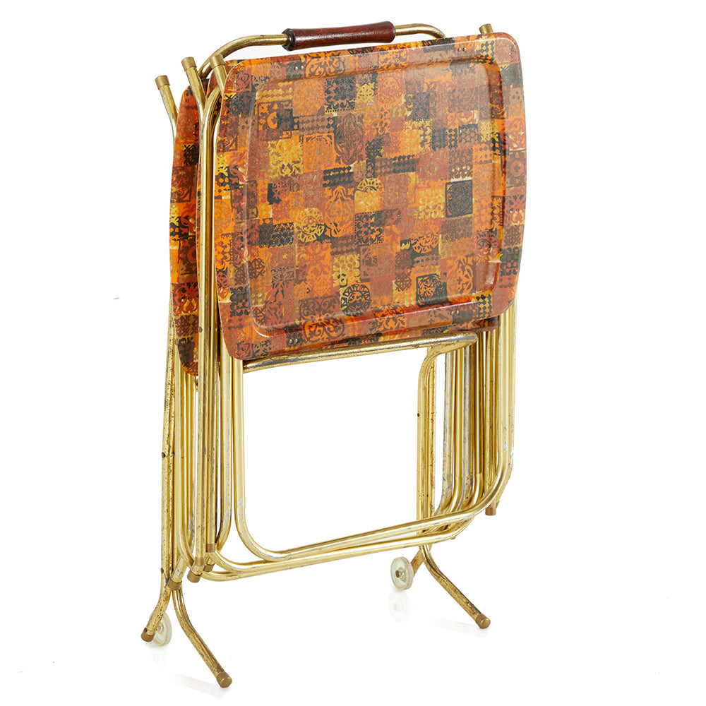 Orange and Black Patterned Tray Table Set